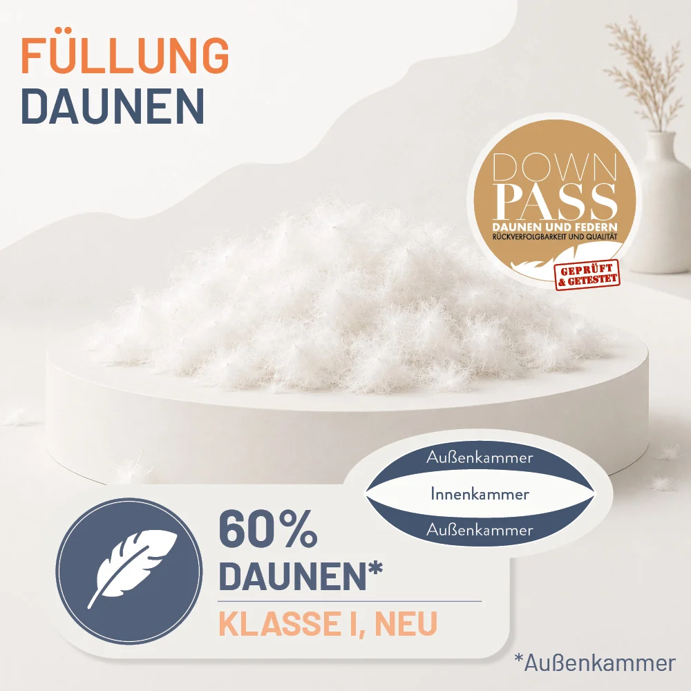 3-Kammer-Daunenkissen »COMFORT« – 60% Daunen, 40% Federn (Außen)