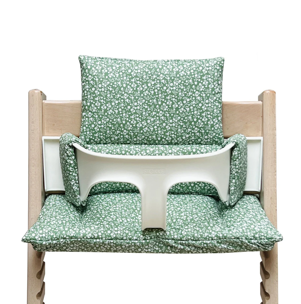 Sitzkissen Set ABWASCHBAR Grün Blumen für Tripp Trapp Stokke, passt mit neuem Baby Set V2