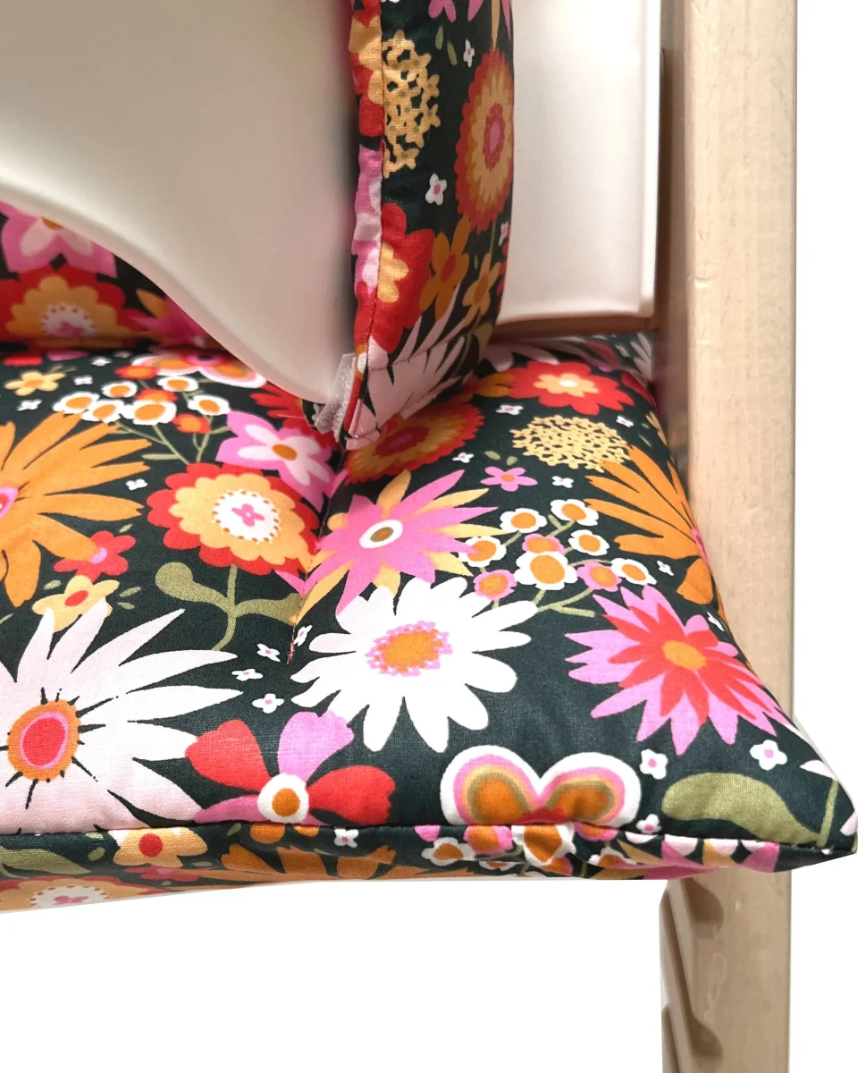 SITZKISSEN SET ABWASCHBAR für Tripp Trapp Stokke Hochstuhl, passt mit neuem Baby Set V2 – Wilde Blumen Retro